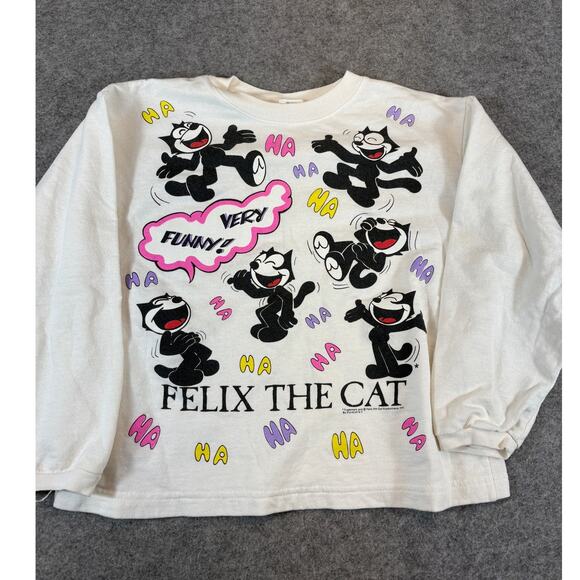 VINTAGE Felix The Cat Sweatshirt Kids 10/12 White Very Funny FunStuff Crewneck - Picture 1 of 7